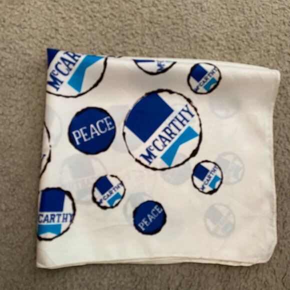 1968 Vintage E. McCarthy Political Peace/Vietnam Scarf Size: 24" Sq Polyester/Ac - Picture 5 of 7